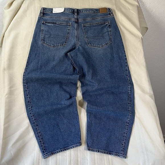 NWT American Eagle Jeans Womens 16 Tinted Medium Wash Barrel Baggy Stretch Denim - Picture 10 of 12